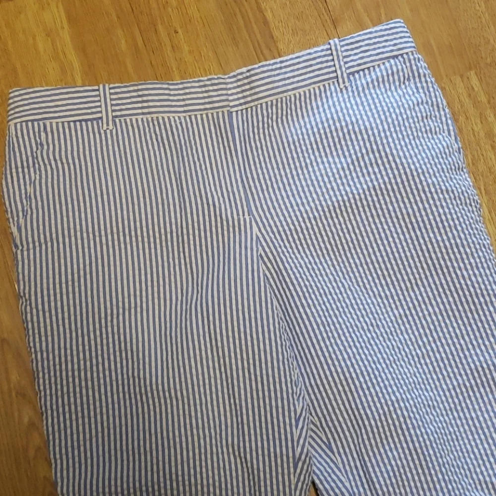 J Crew blue/white stripe seersucker Cafe Capris 8